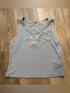 Gray/Blue Ribbed Tank with white Horseshoe Detail